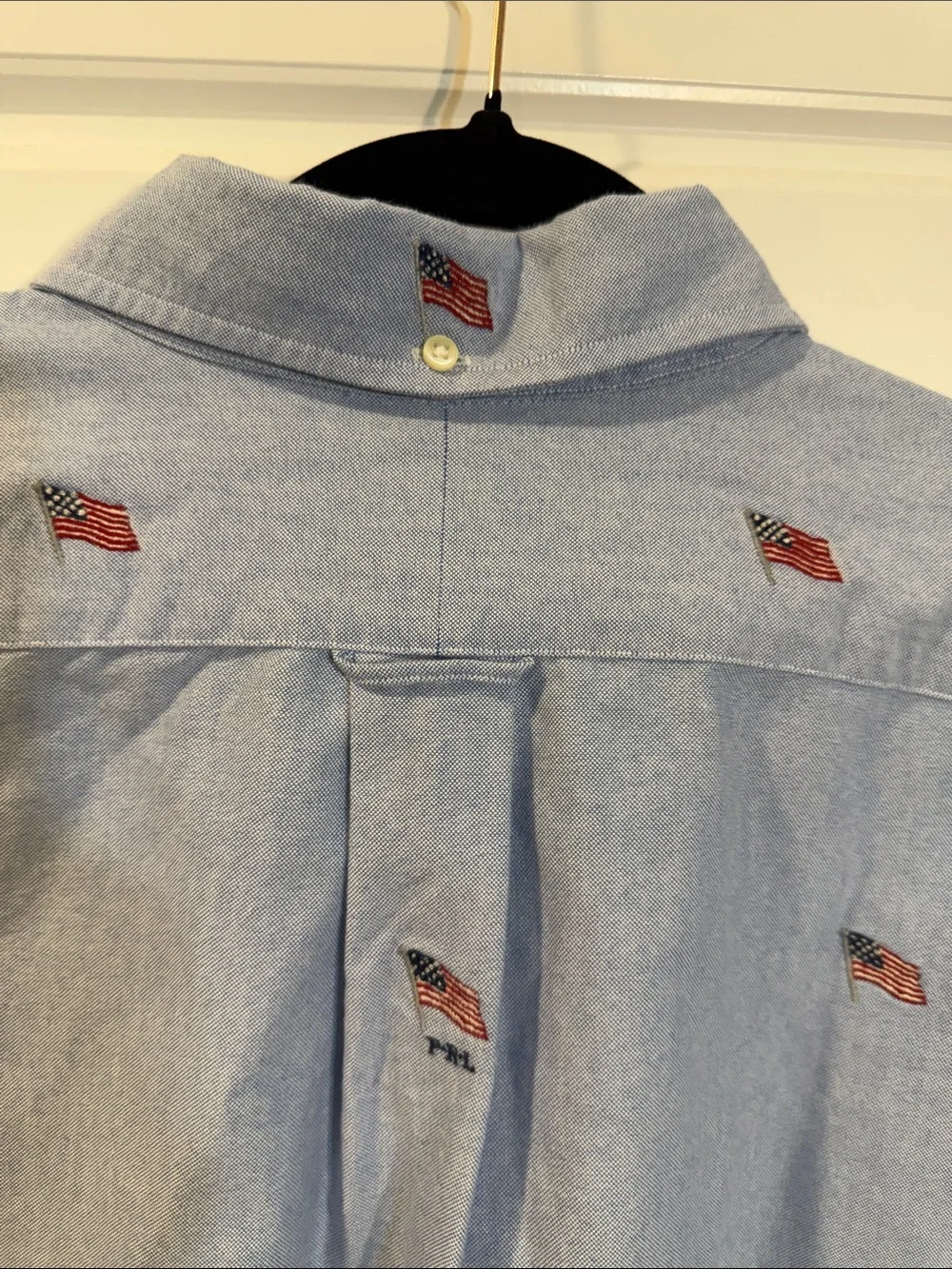 Polo Ralph Lauren Button Up Blue Flag Embroidered Short Sleeve Oxford LT NWT